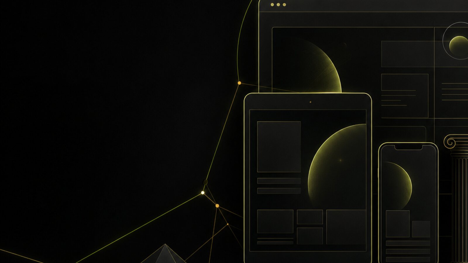 Abstract σύνθεση responsive website με φωτεινές γραμμές σε σκοτεινό περιβάλλον